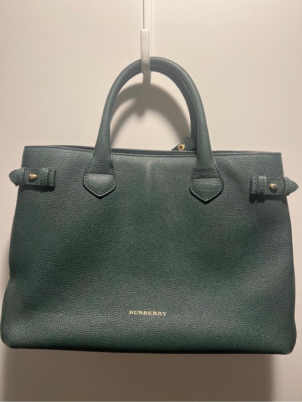 Burberry Forest Green Leather Satchel with Gold Logo